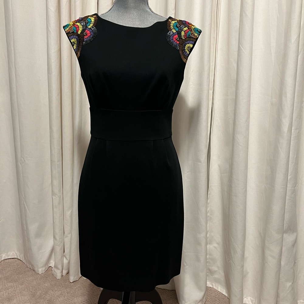 Trina Turk cocktail sheath dress Black Size 4 Rainbow ribbon